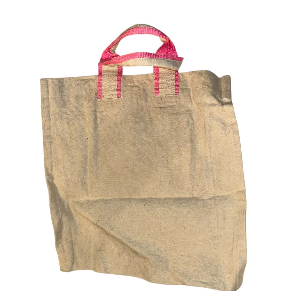 mayle adorable natural cotton canvas neon SPRING pink handles tote bag